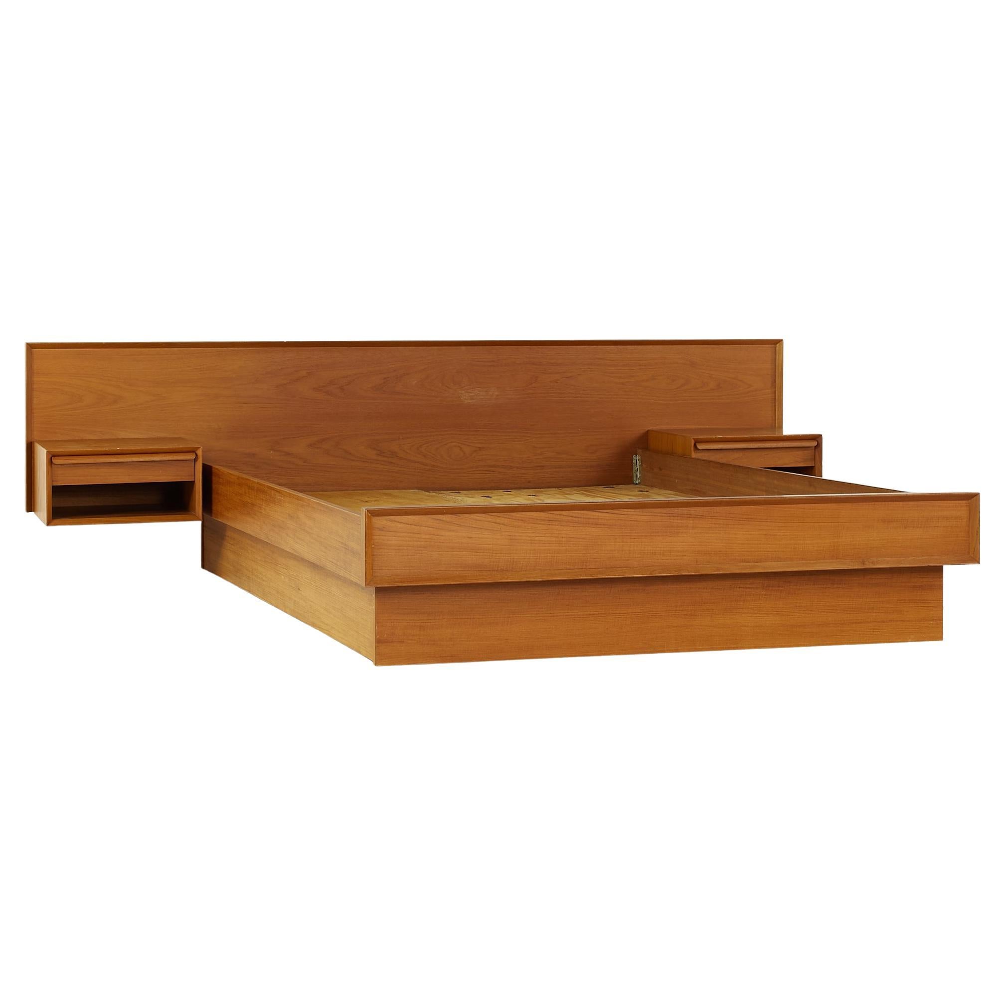 Danish Teak King Platform Bed with Floating Nightstands by Falster