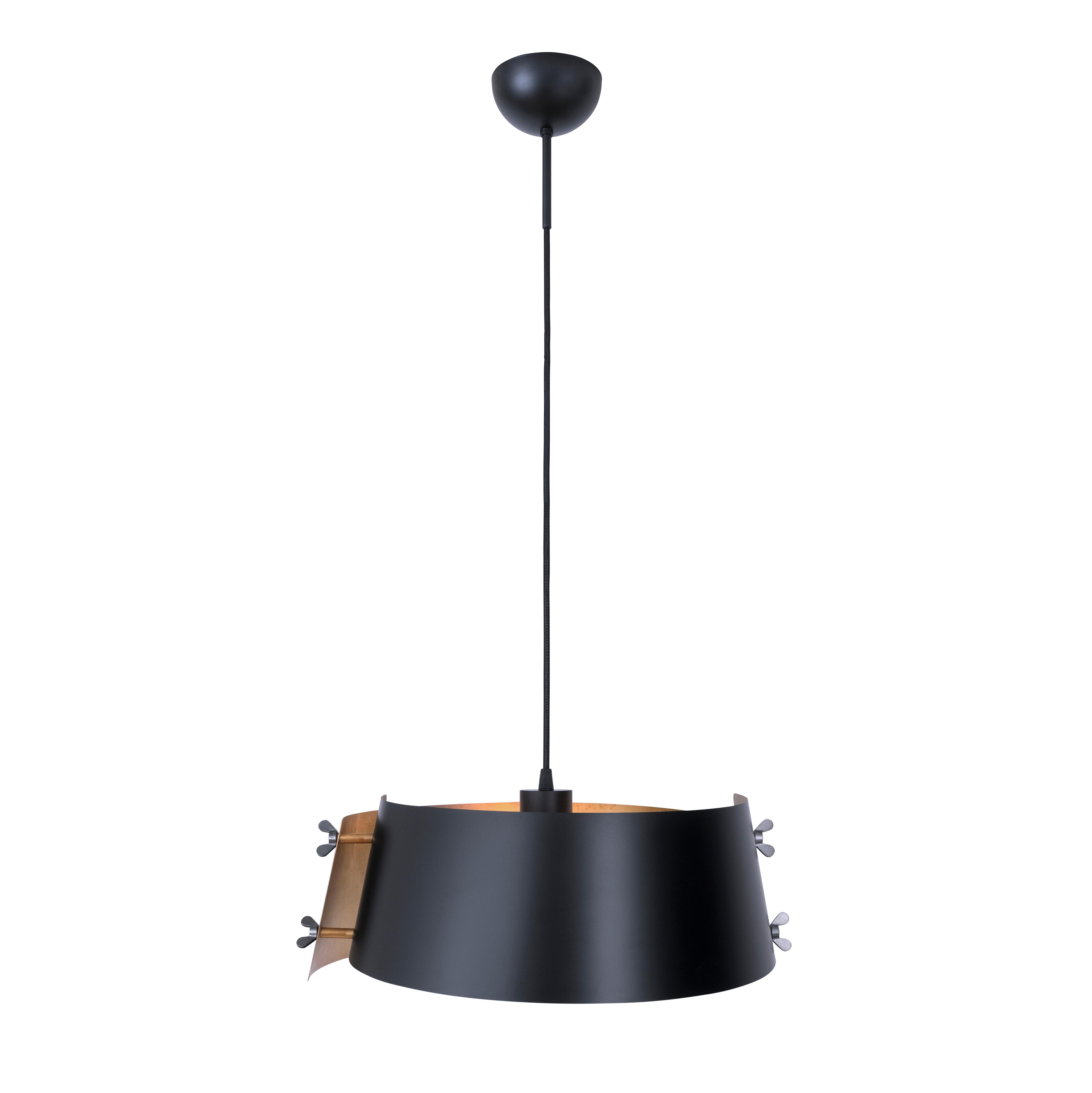 Pendant lamp manufactured by Konsthantverk Tyringe

Glipa
D. 410 mm
H. 180 mm
Max 40 W E27
3485-8 Black/raw brass

The lamps are wiring with standard Europe wiring.

This lamp is wired for Europe, if used in US or any other country the client will