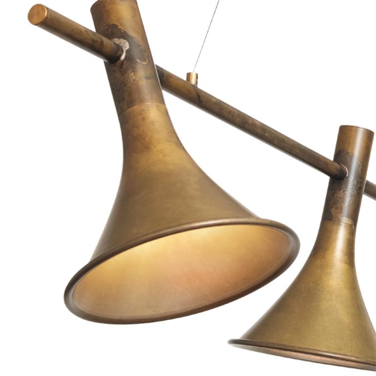 Scandinavian Modern Jesper Ståhl Megafon 3-Raw Brass Ceiling Lamp by Konsthantverk For Sale