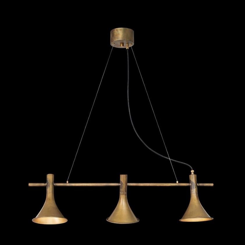 Contemporary Jesper Ståhl Megafon 3-Raw Brass Ceiling Lamp by Konsthantverk For Sale
