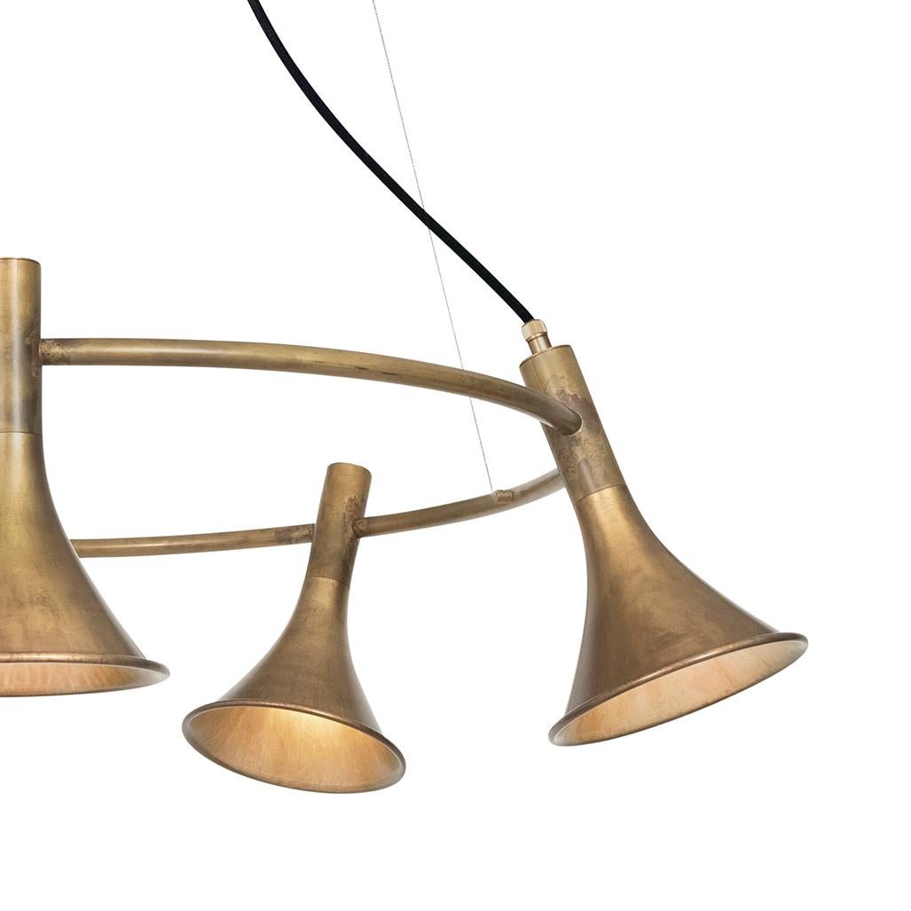 Swedish Jesper Ståhl Megafon 5 Round Raw Brass Ceiling Lamp by Konsthantverk For Sale