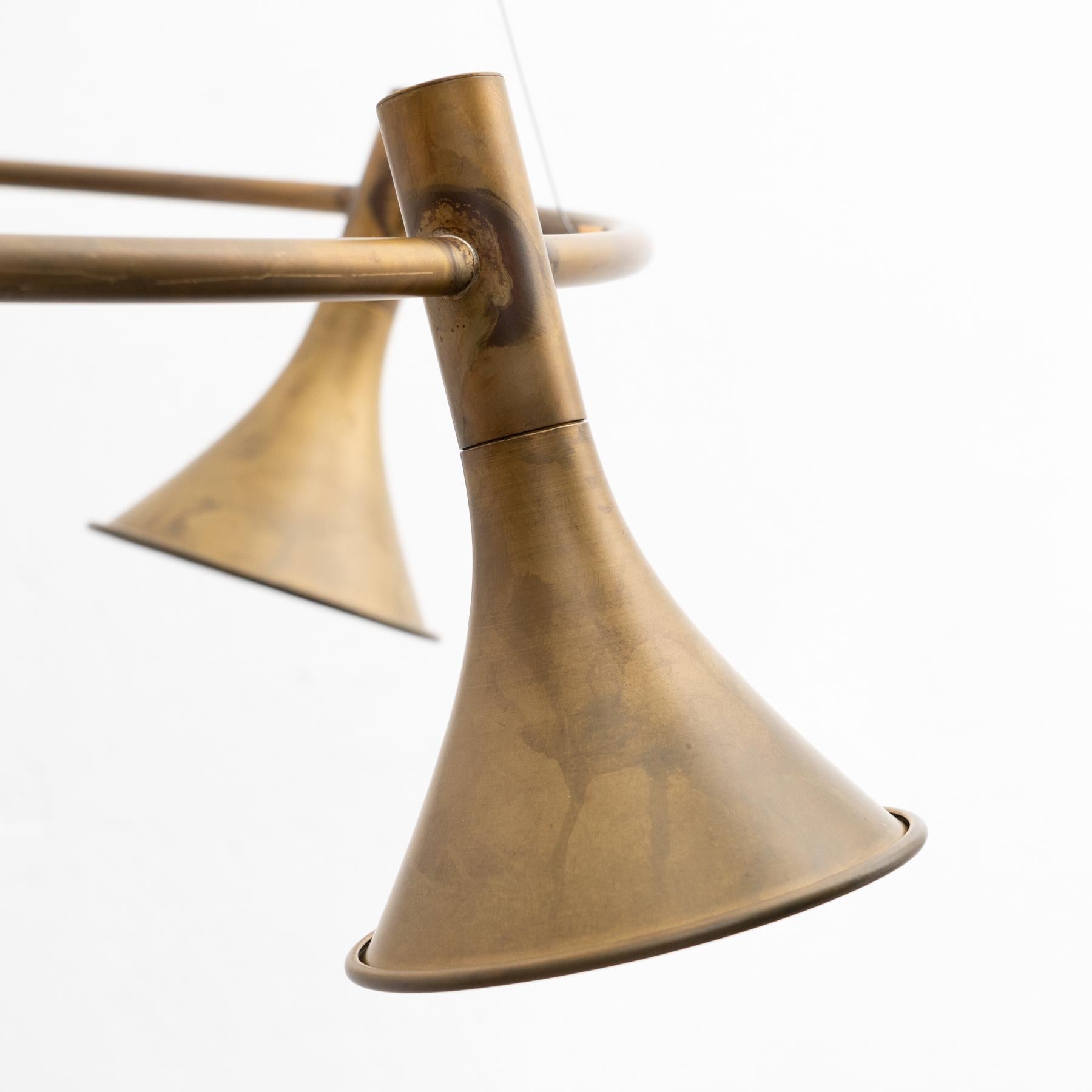 Jesper Ståhl Megafon 9 Round Raw Brass Ceiling Lamp by Konsthantverk For Sale 4