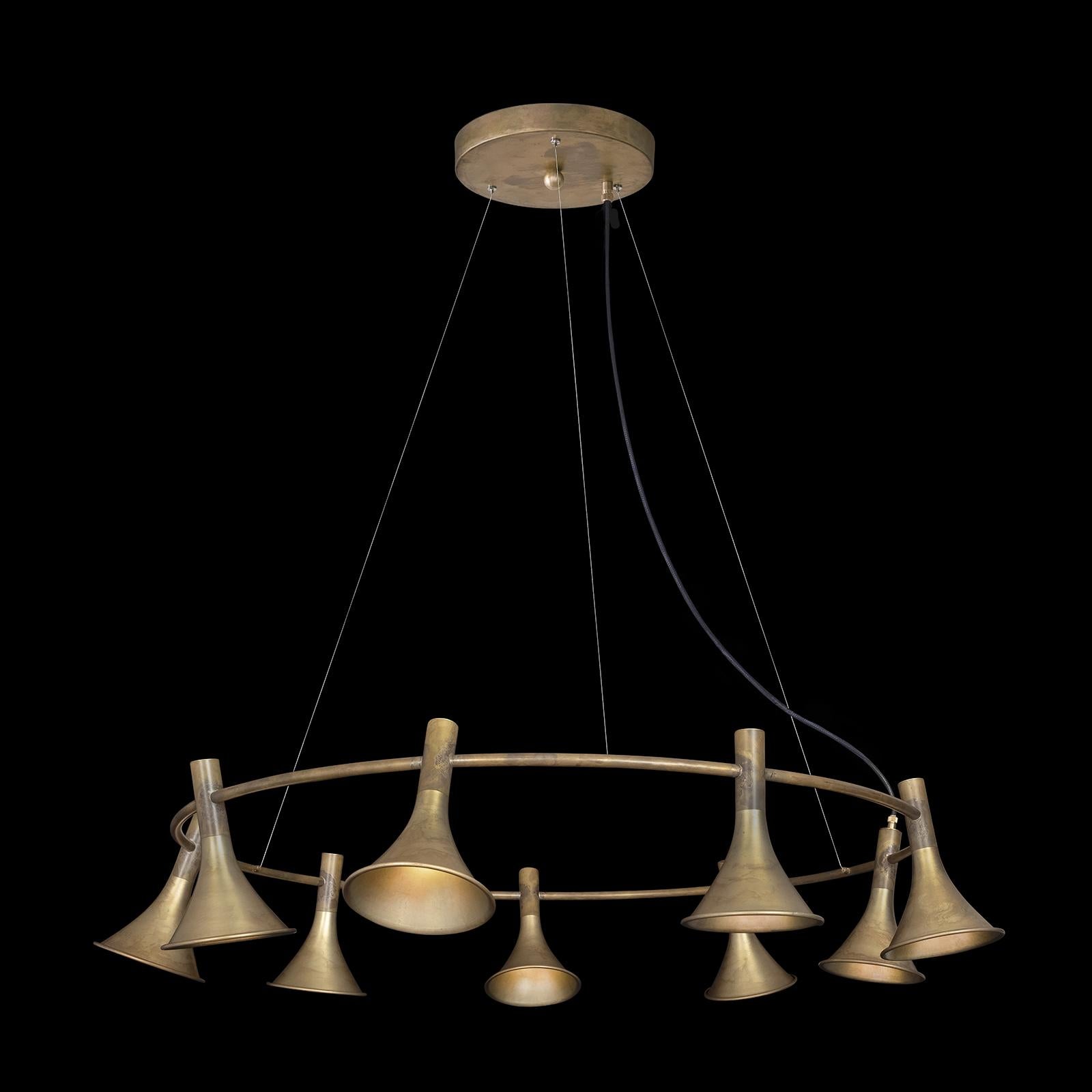 Jesper Ståhl Megafon 9 Round Raw Brass Ceiling Lamp by Konsthantverk For Sale 5