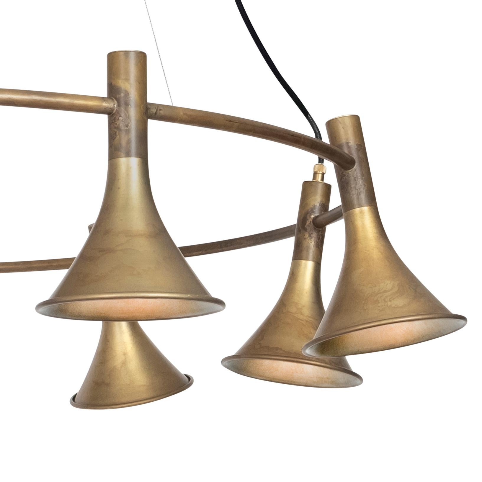 Scandinavian Modern Jesper Ståhl Megafon 9 Round Raw Brass Ceiling Lamp by Konsthantverk For Sale