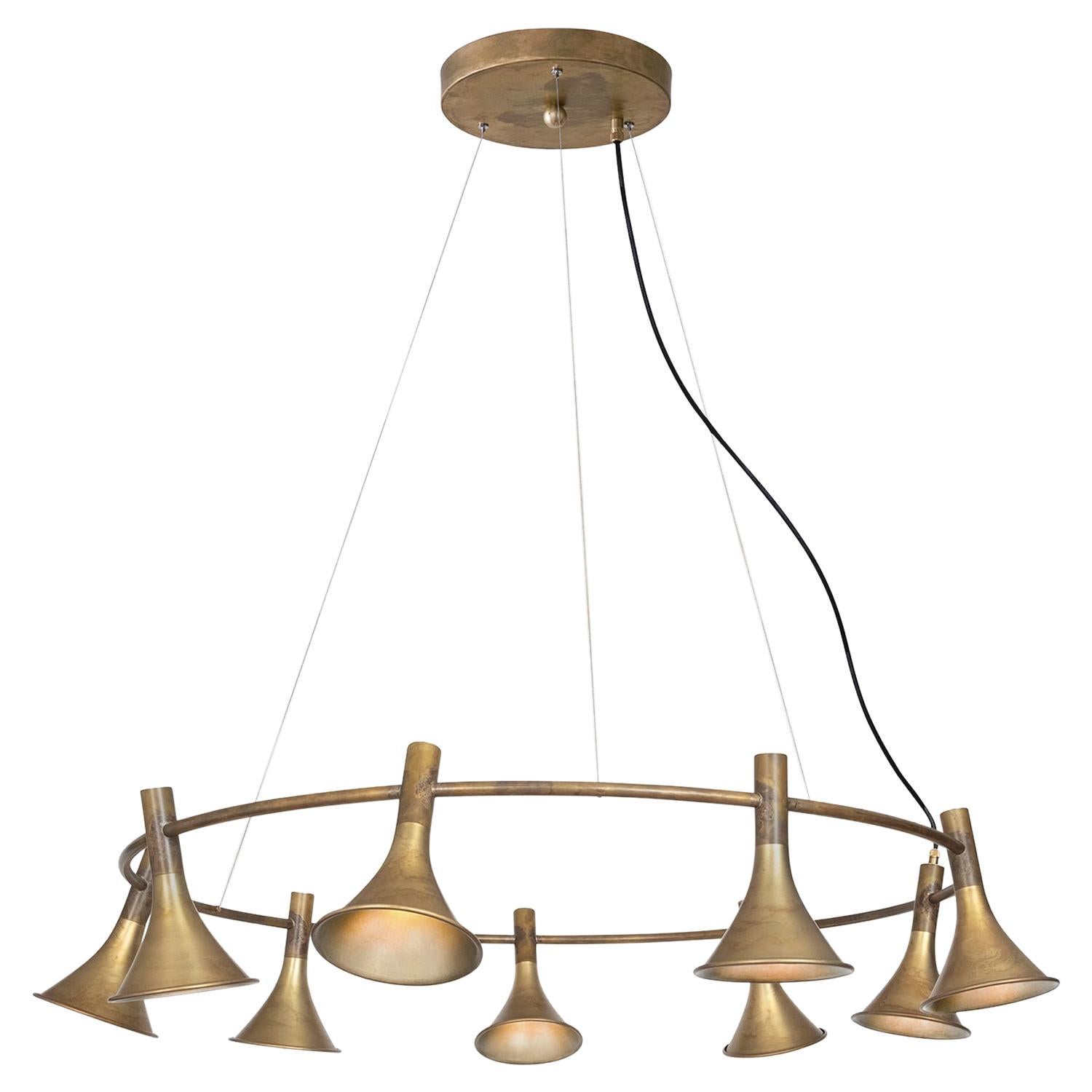 Jesper Ståhl Megafon 9 Round Raw Brass Ceiling Lamp by Konsthantverk 