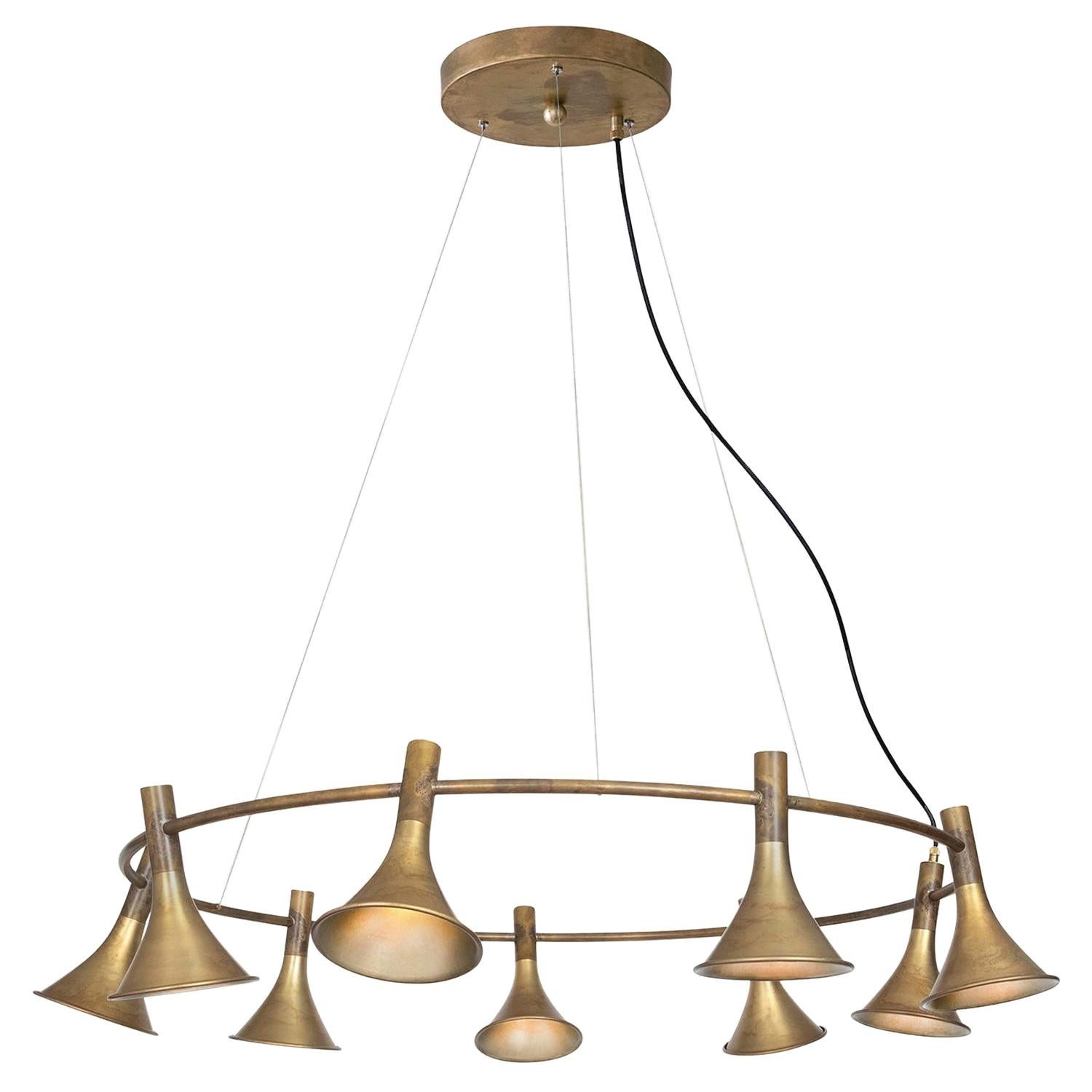 Jesper Ståhl Megafon 9 Round Raw Brass Ceiling Lamp by Konsthantverk