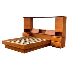Jesper Teak Platform Queen Bed W/ Cabinet Headboard Shelving Unit