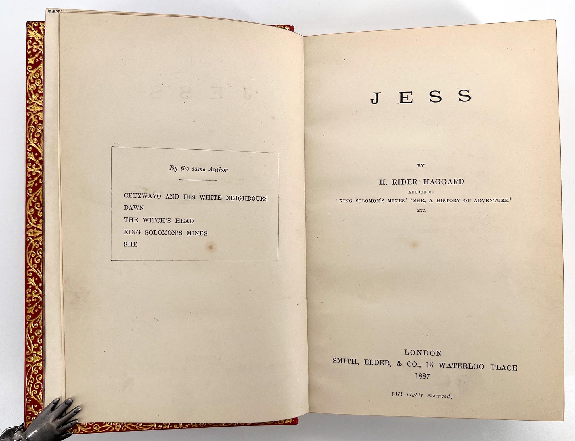English Jess by H. Rider HAGGARD in a Handsome binding For Sale