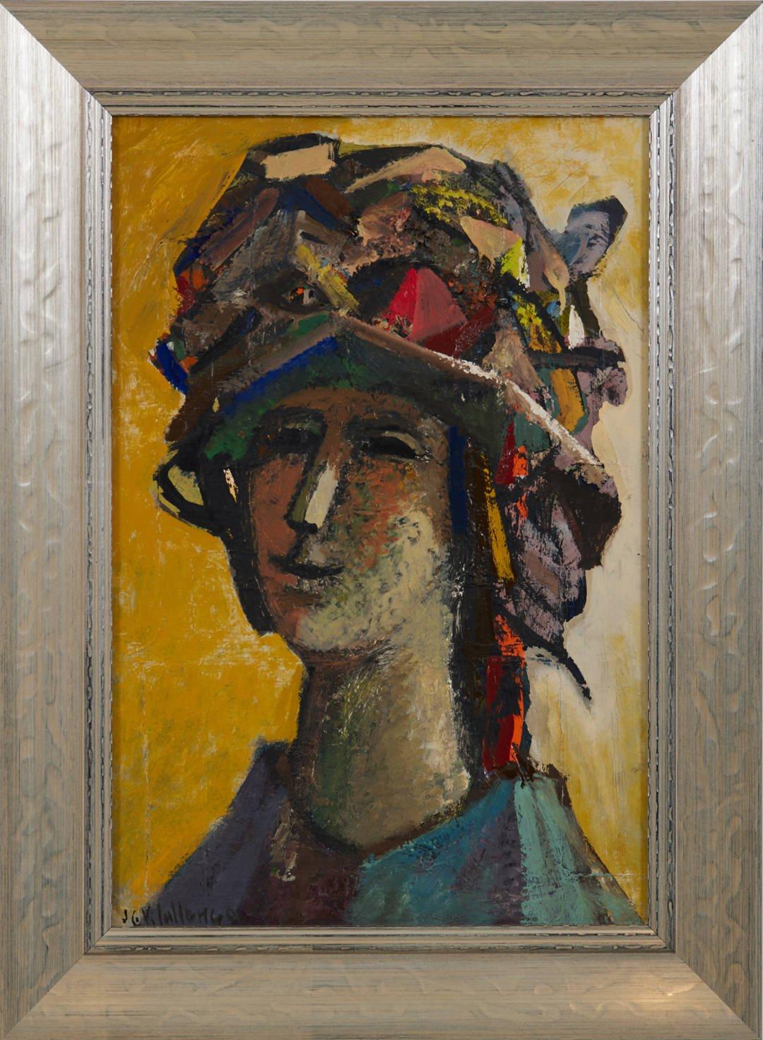 Jesus C. Vilallonga (Canadian, 1927-2018)
Femme au Chapeau
Oil on canvas
Signed lower left
24 x 16 inches
30 x 21.75 inches, framed

Jesús Carles de Vilallonga was a Spanish/Canadian figurative artist who worked primarily in the medium of egg