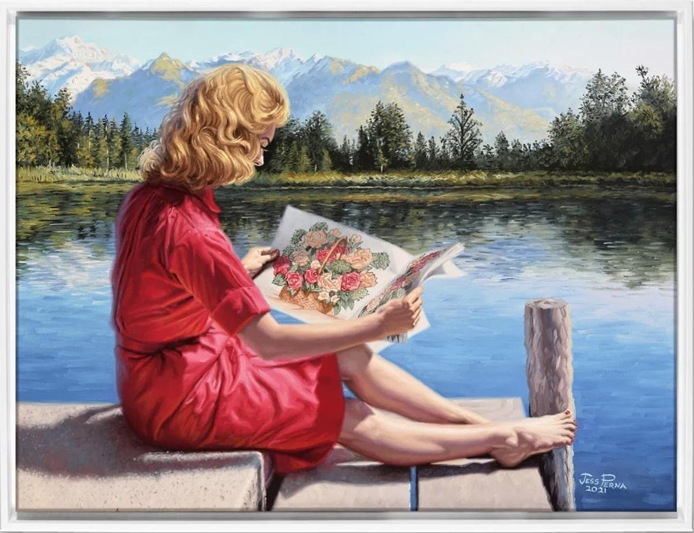 Jess Perna Landscape Painting - Realistic Figurative Painting, "Just Browsing"