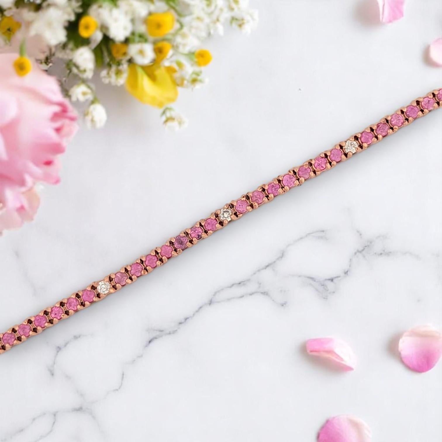 Jessamine Zafiro Rosa Pulsera de Tenis, Oro Rosa 14K, Elegante 7