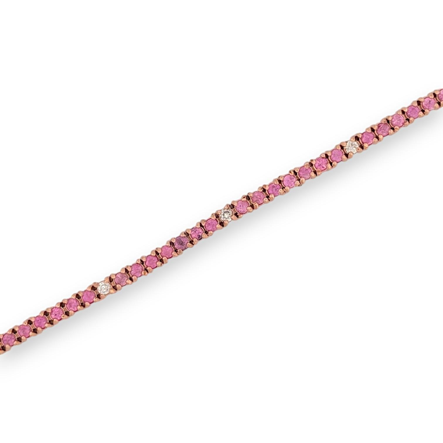 Jessamine Zafiro Rosa Pulsera de Tenis, Oro Rosa 14K, Elegante 7