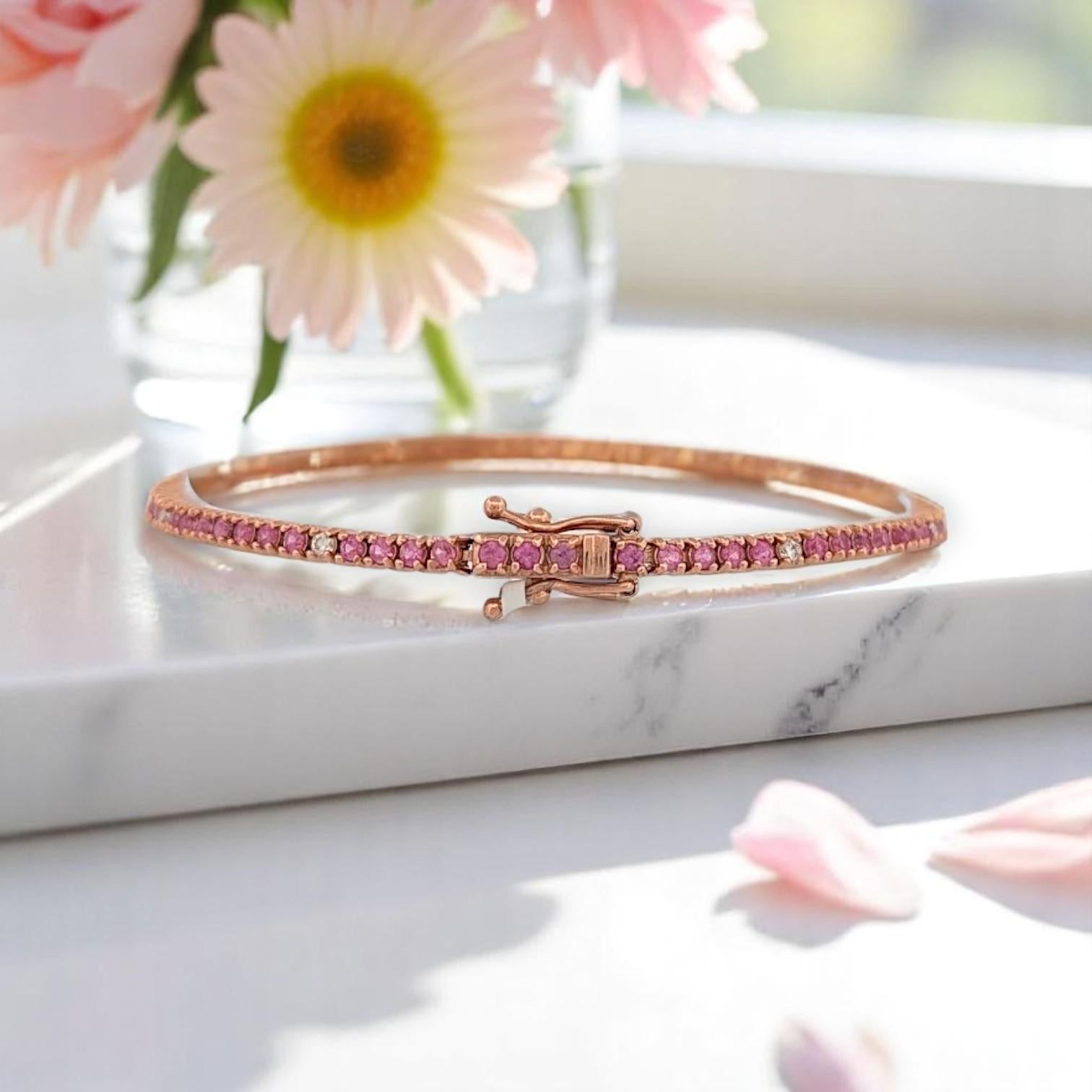 Jessamine Zafiro Rosa Pulsera de Tenis, Oro Rosa 14K, Elegante 7