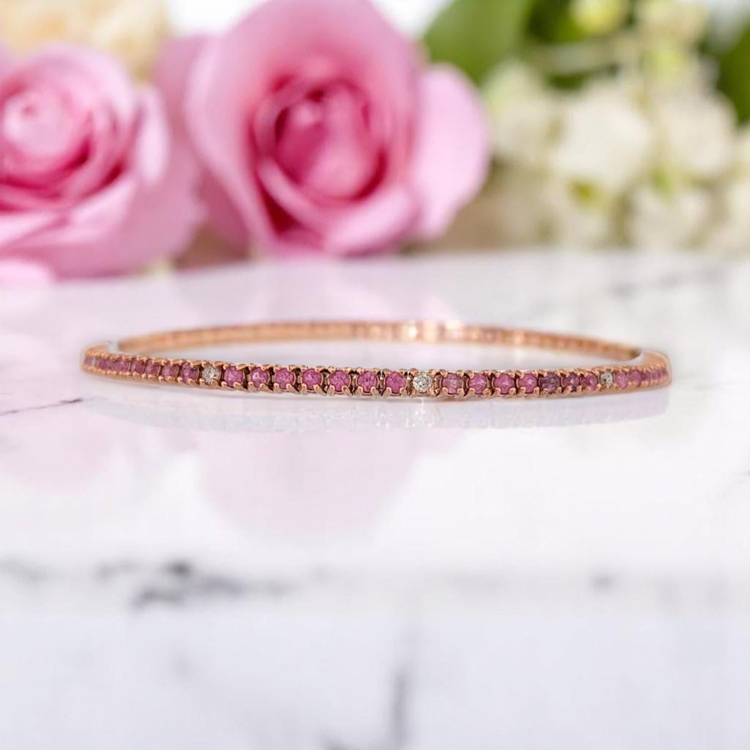 Femenino o masculino Jessamine Zafiro Rosa Pulsera de Tenis, Oro Rosa 14K, Elegante 7