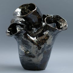 "Ambient Chrome" Chrome metallic heart shape glazed ceramic sculpture
