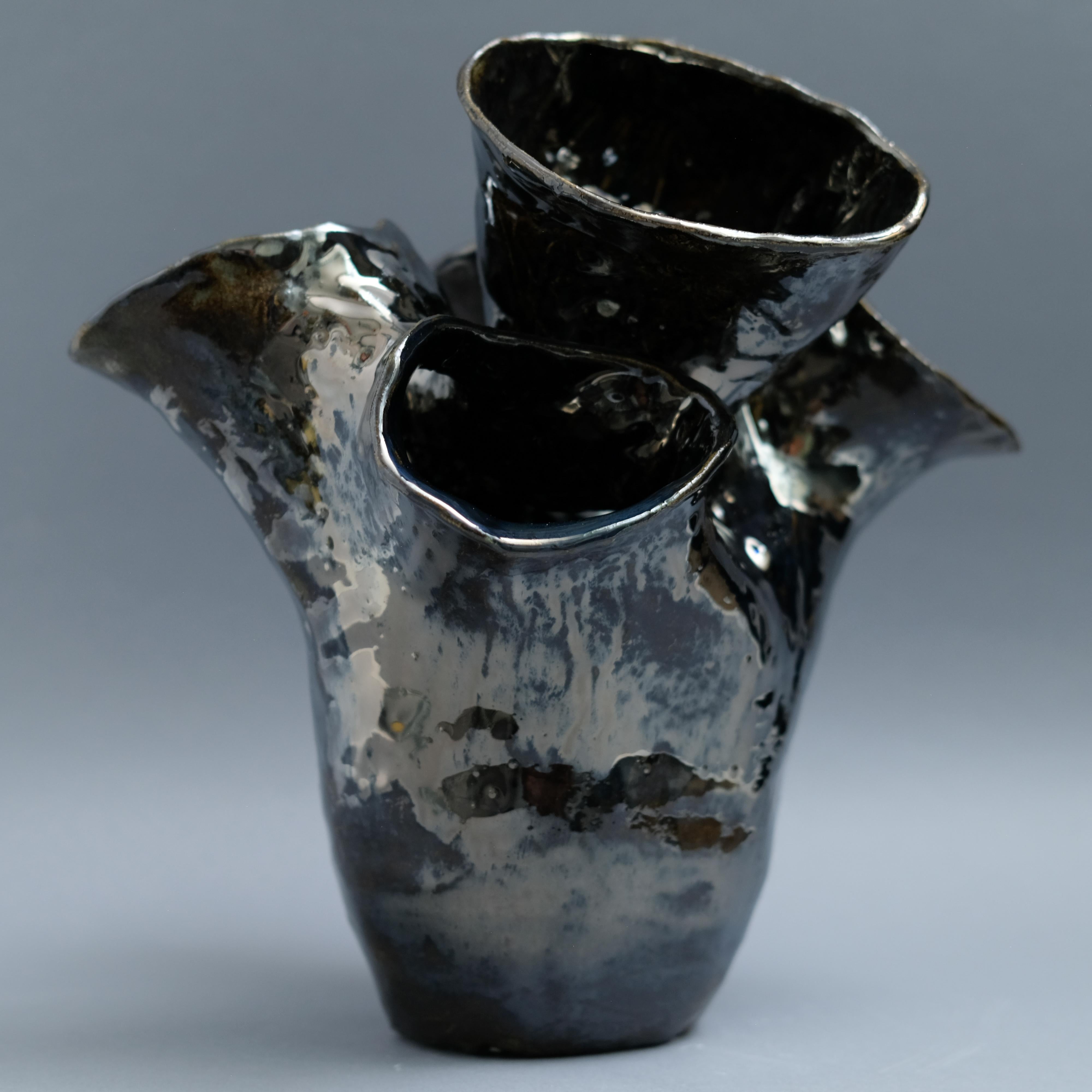 Vase-sculpture en céramique en forme de cœur, chromé et émaillé à la main, de Jessamyn Go.

Le travail de Jessamyn Go est profondément ancré dans l'expérience viscérale et méditative du travail de l'argile. Attirée par la sensation tactile de ses