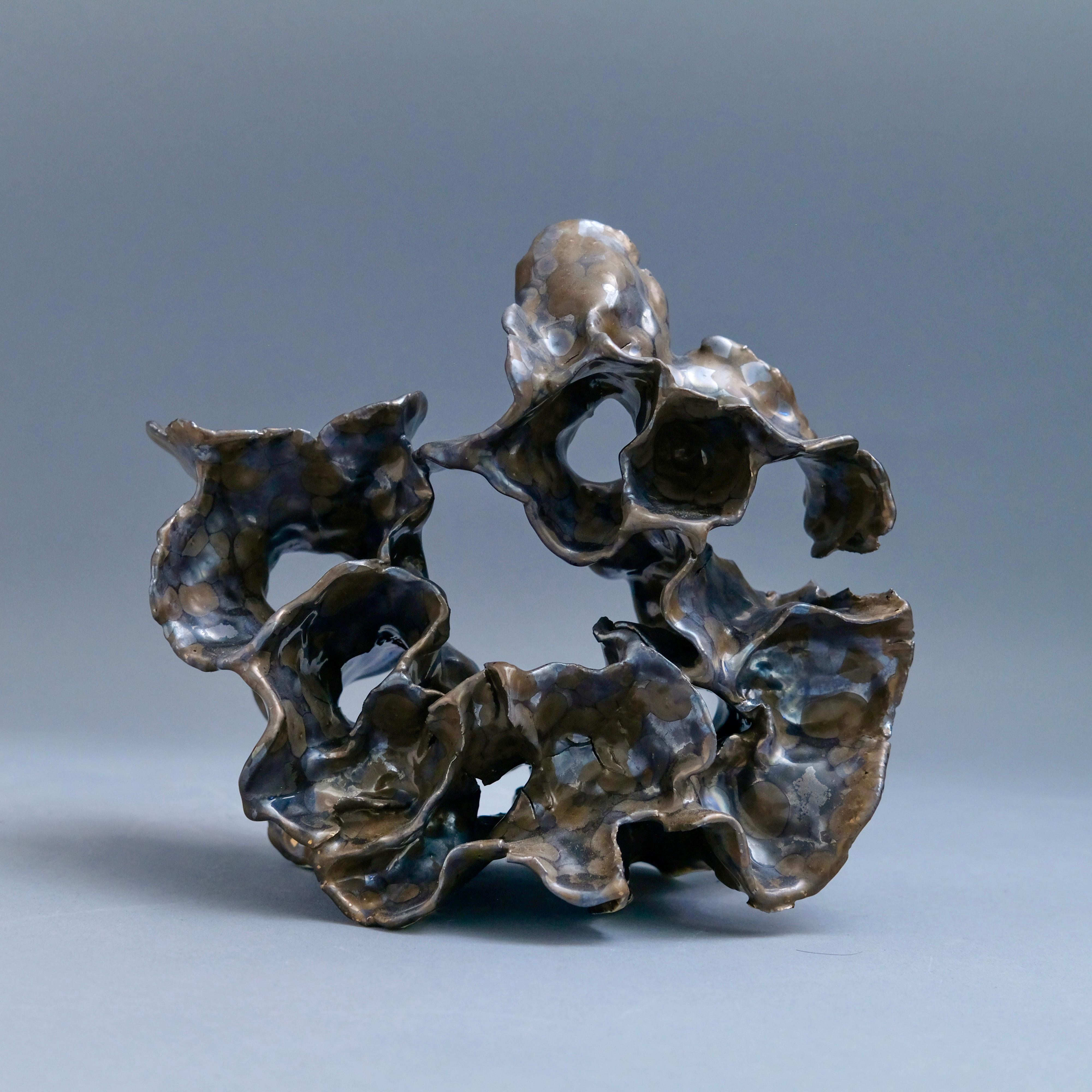 Jessamyn Go Abstract Sculpture - Aura - Chrome metallic glazed ceramic sculpture