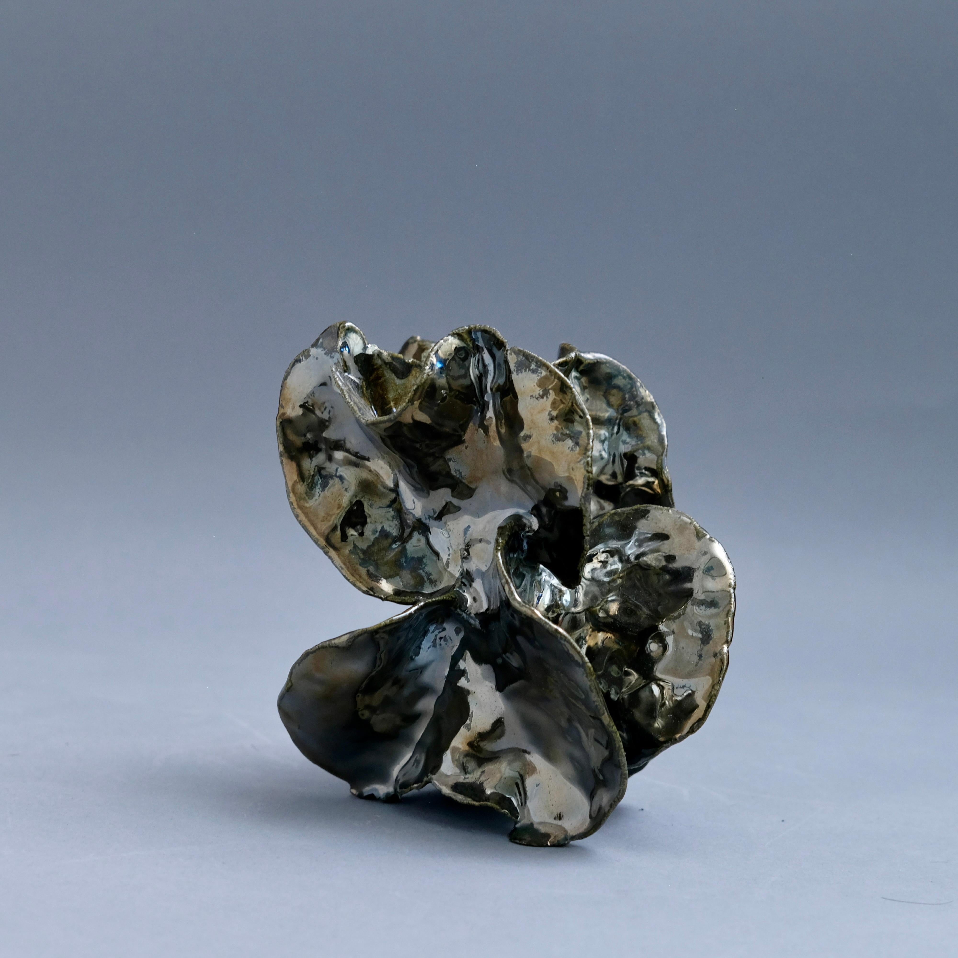 Beacon - Chrome metallic glazed ceramic sculpture