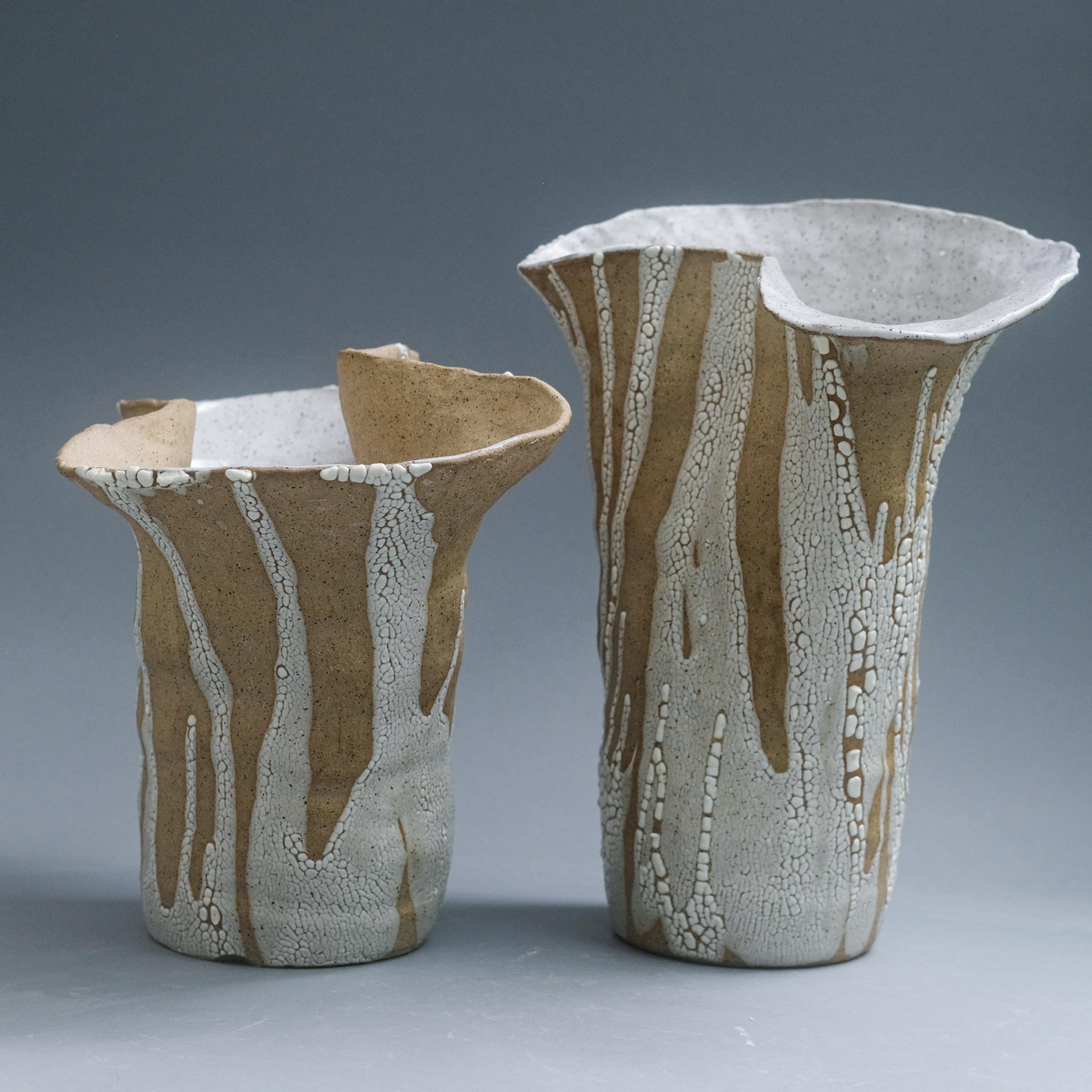 Vaso scultura in ceramica di Jessamyn Go, dalla forma organica, arrotolato e pizzicato a mano.

Il lavoro di Jessamyn Go è profondamente radicato nell'esperienza viscerale e meditativa della lavorazione dell'argilla. Attratta dalla sensazione