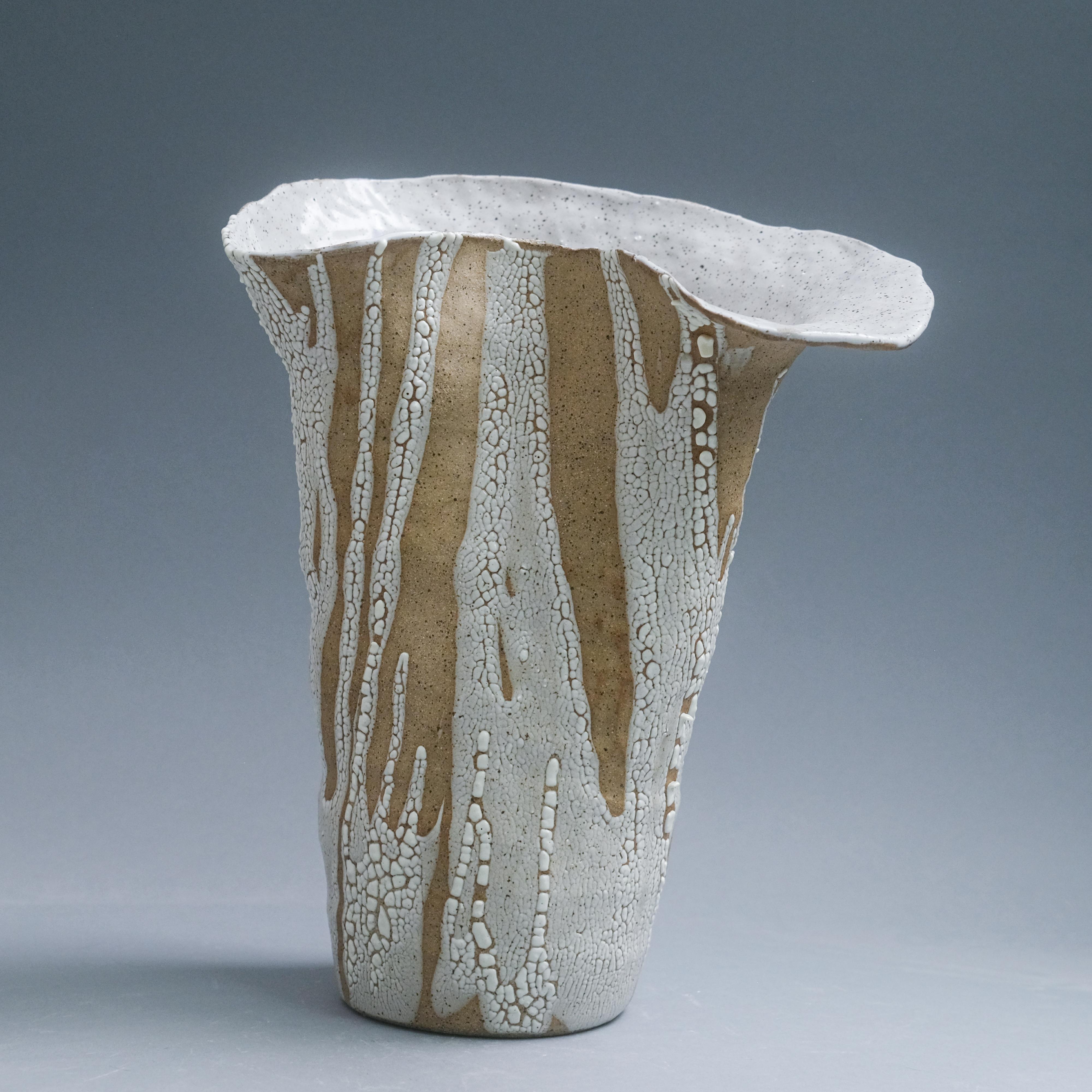 Jessamyn Go Abstract Sculpture - "Organic Rhythm II" - Tall ceramic vessel sculpture