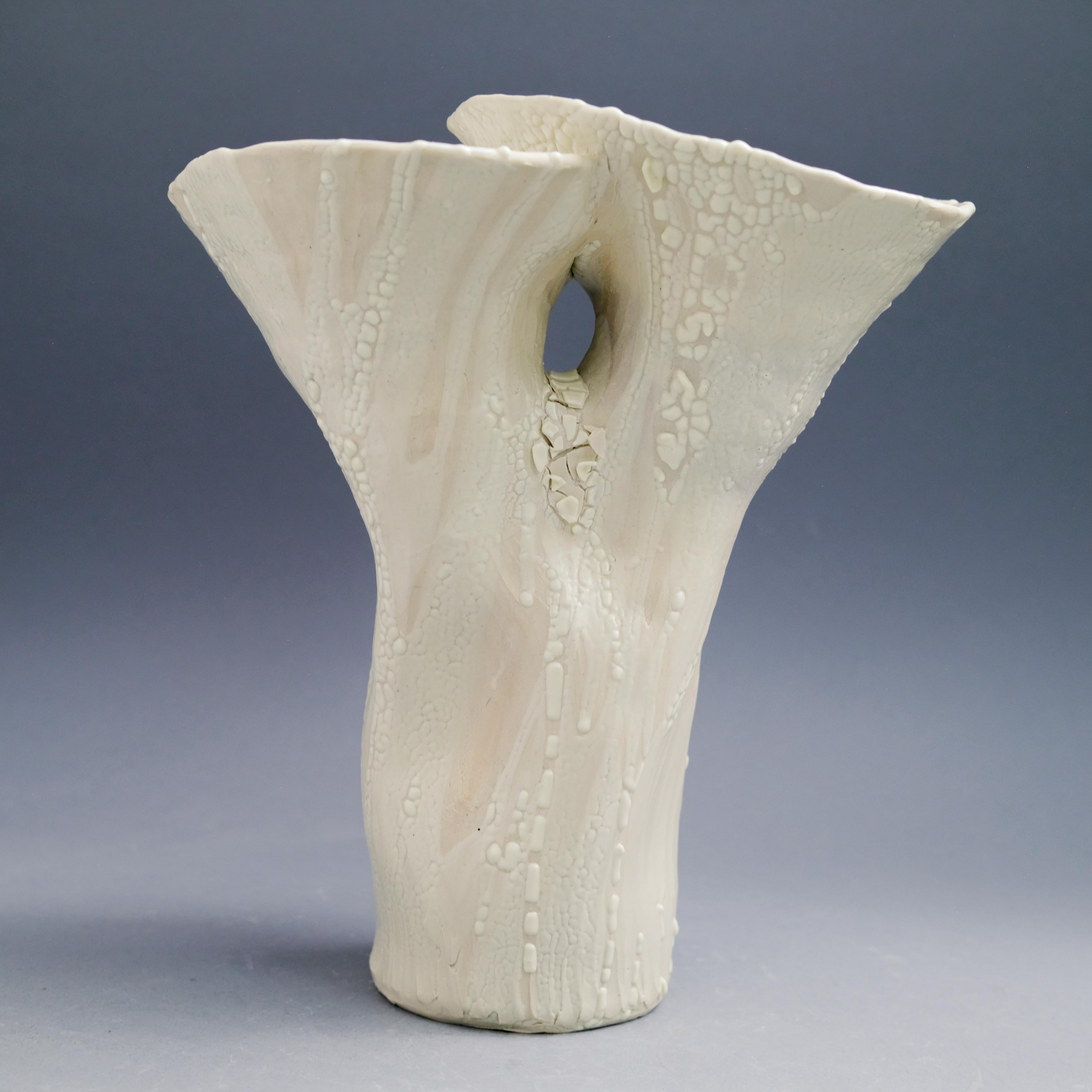 Organic Rhythm III - Tall white ceramic vessel sculpture