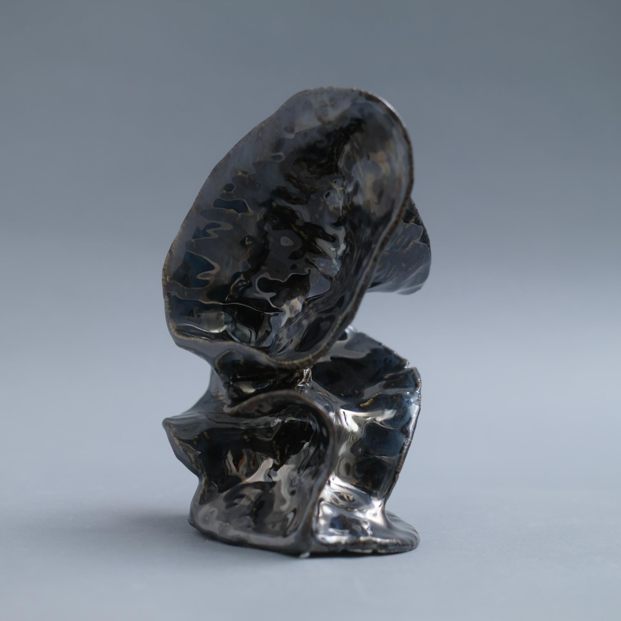 Pulse Point - Chrome metallic glazed ceramic sculpture - Abstract Sculpture by Jessamyn Go