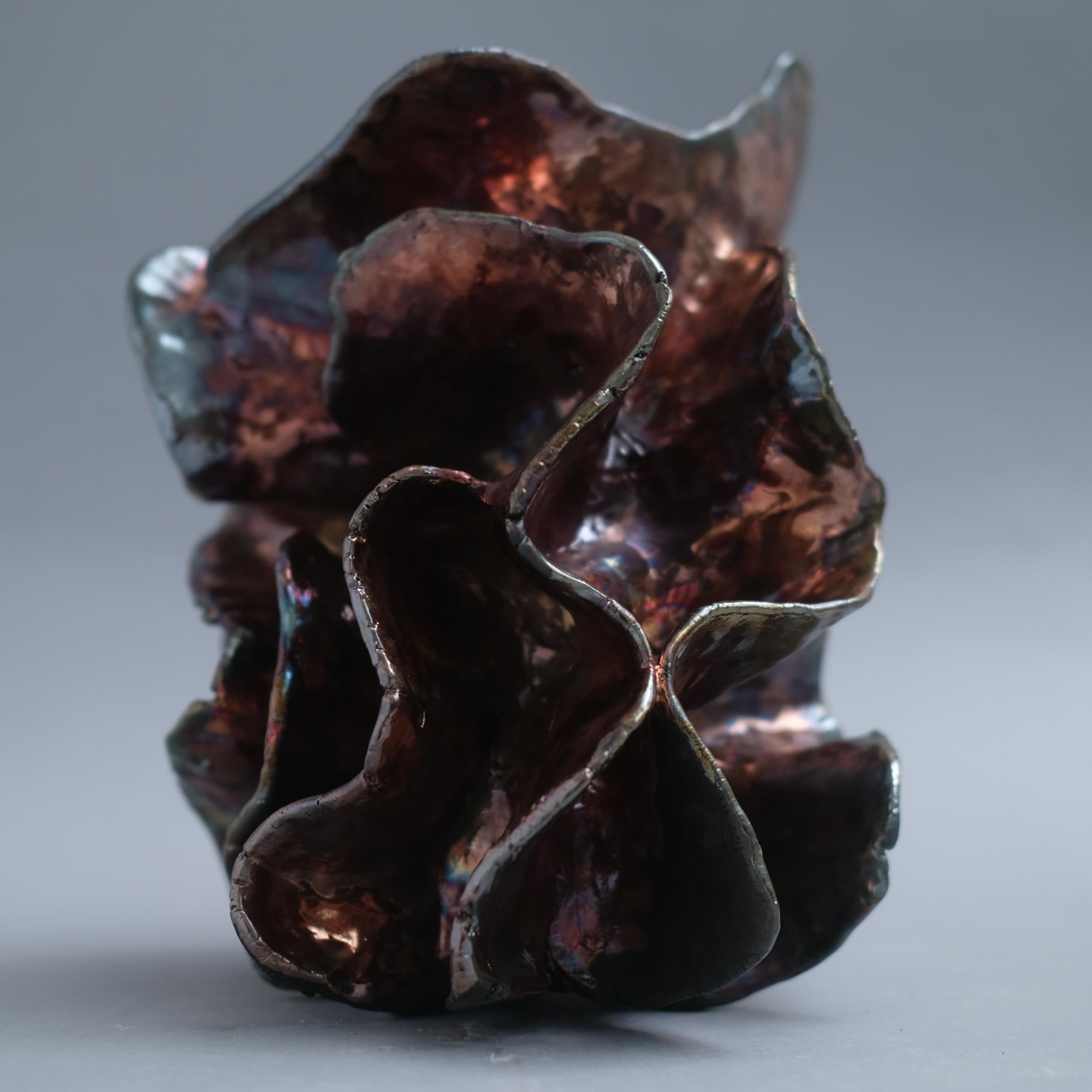 "Resonance" Metallic Raku glazed ceramic abstract stoneware sculpture