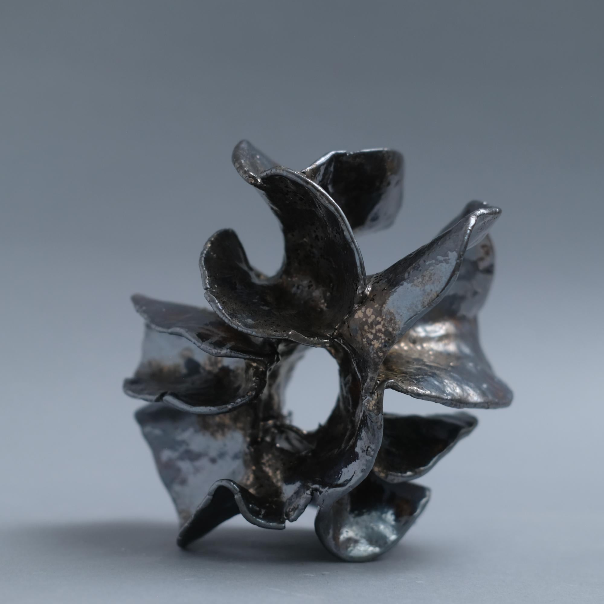 Vibrations - Chrome metallic glazed ceramic sculpture - Abstract Sculpture by Jessamyn Go