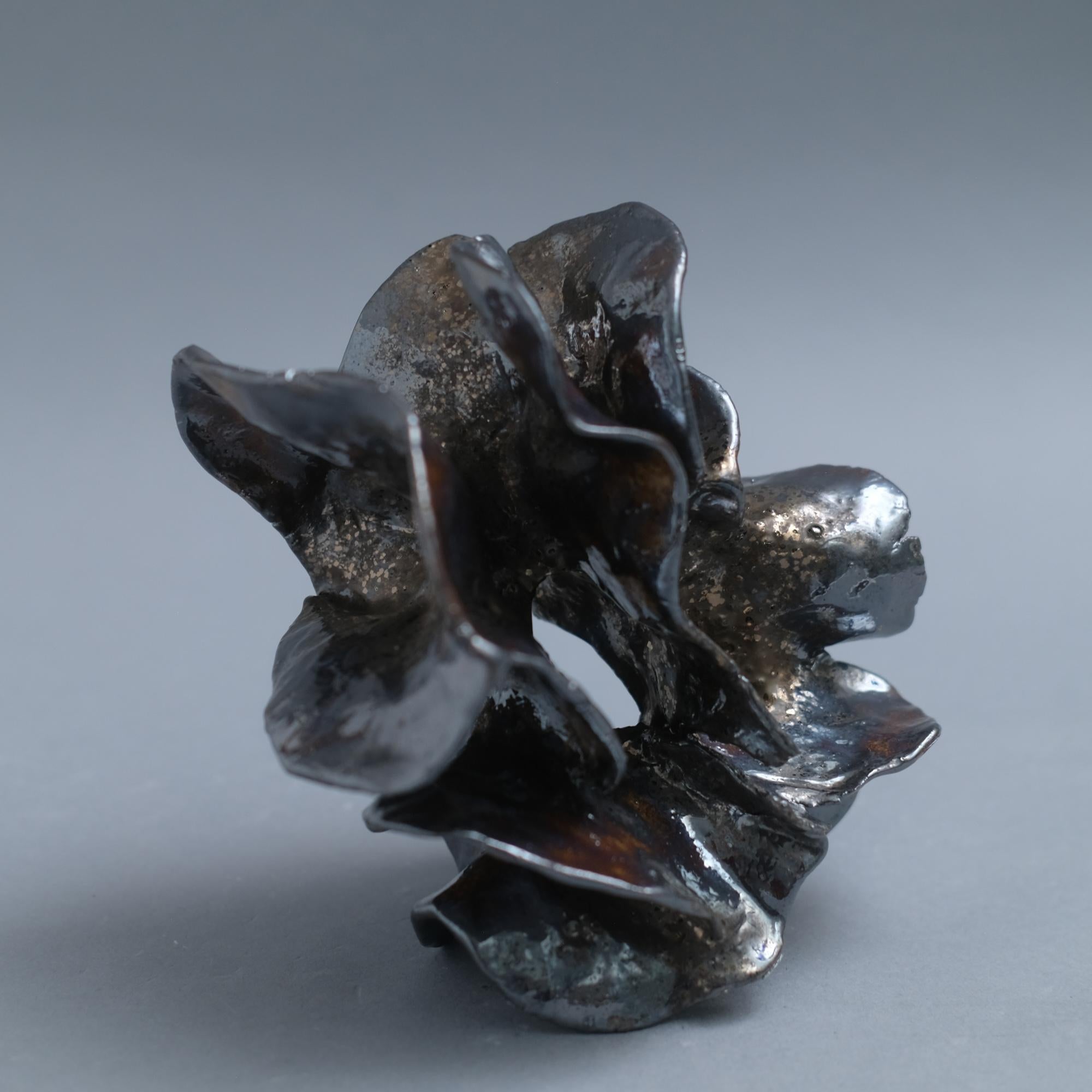 Vibrations - Chrome metallic glazed ceramic sculpture - Gray Still-Life Sculpture by Jessamyn Go