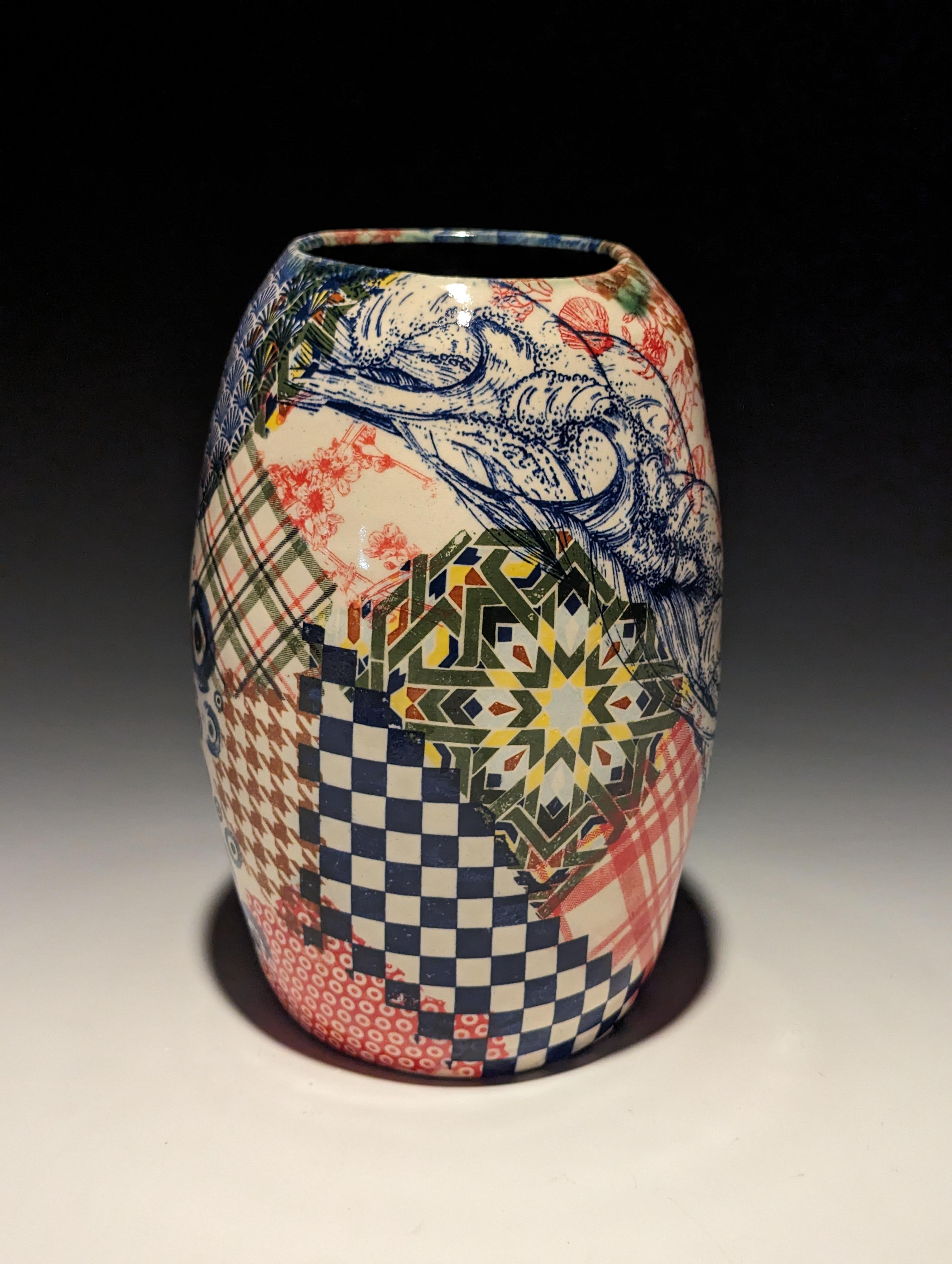 Pattern Wave Colorful Patchwork Vase - Sculpture by Jesse Albrecht