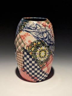 Vase patchwork coloré à motif de vagues