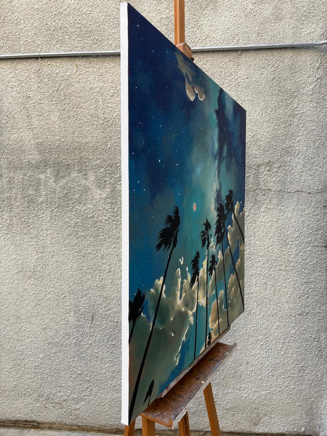 Blood Moon, Oil Painting - Blue Landscape Painting by Jesse Aldana