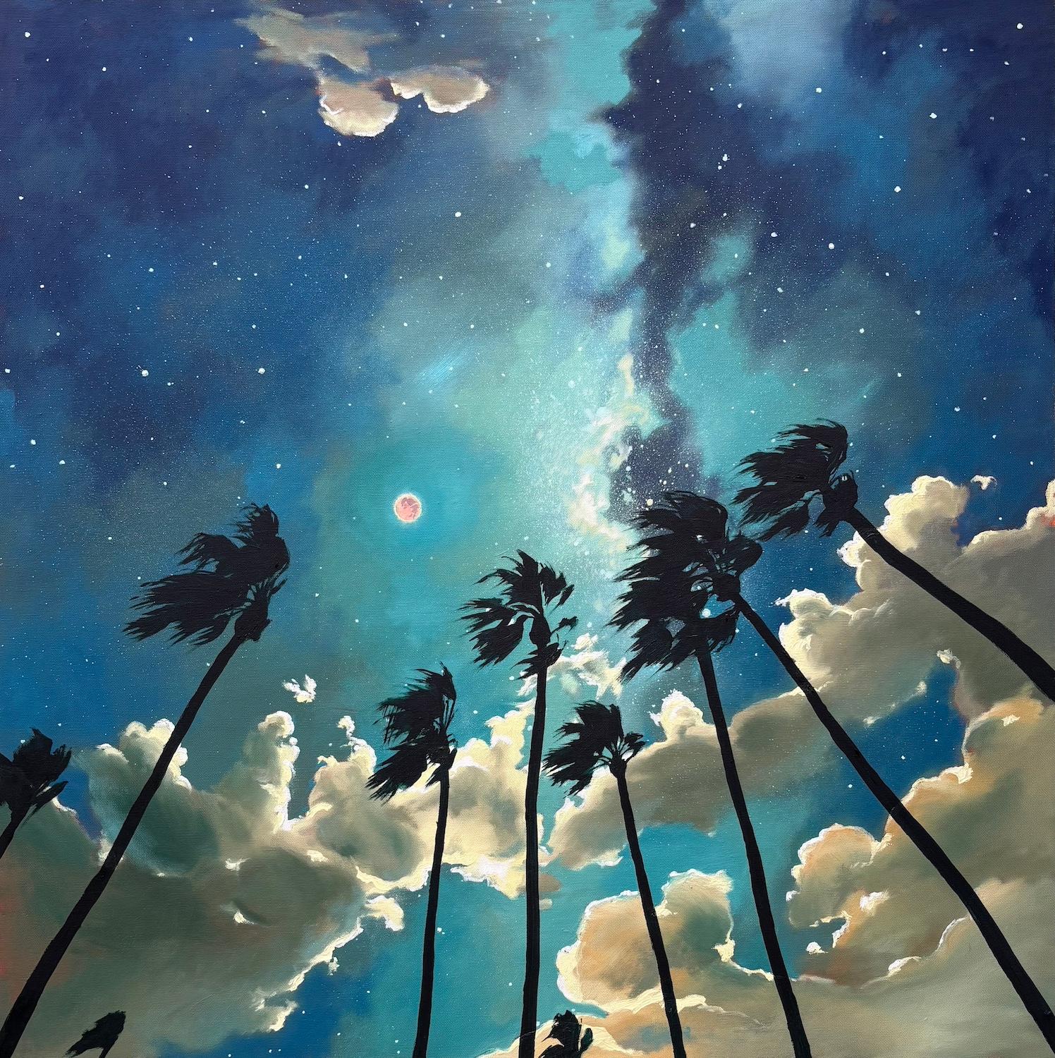 Jesse Aldana Landscape Painting - Blood Moon, Oil Painting