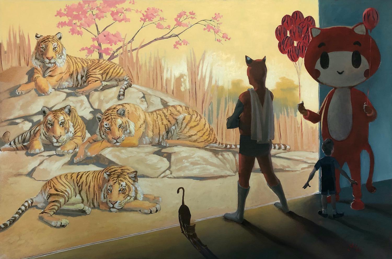 Jesse Aldana Animal Painting - Cats, Oil Painting