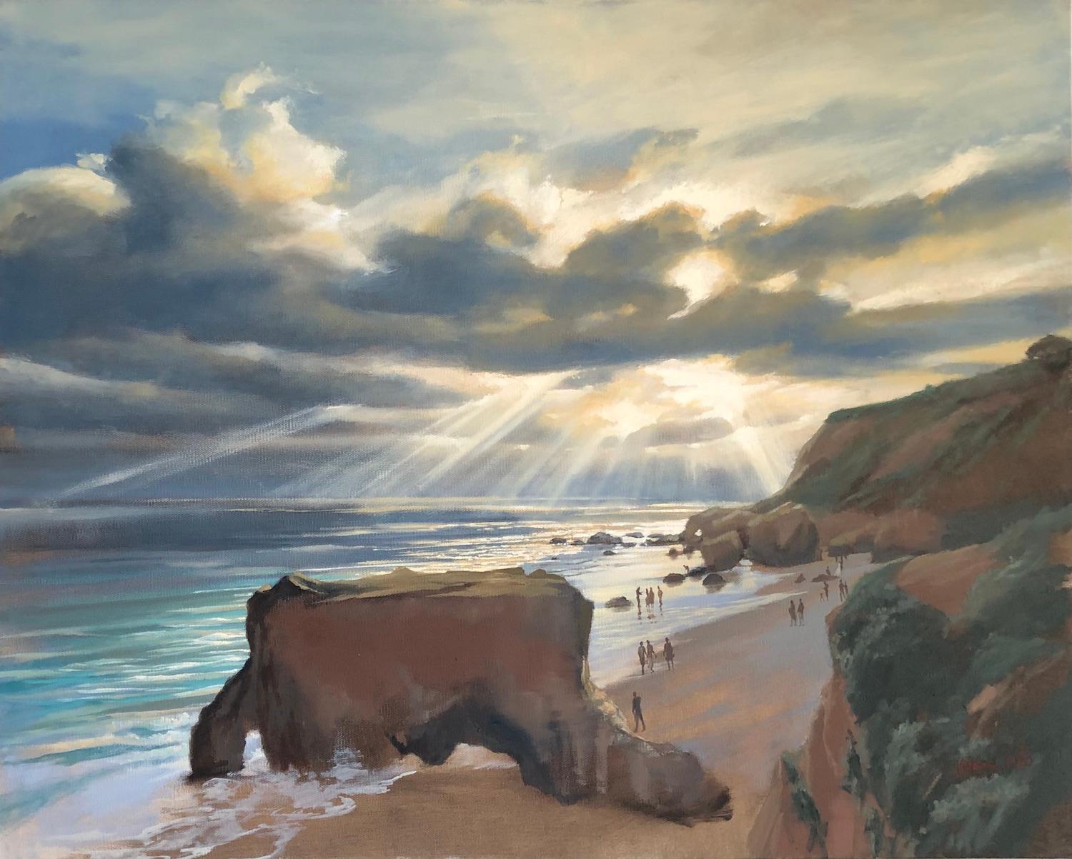 Jesse Aldana Landscape Painting - Marine Layer at El Matador, Oil Painting