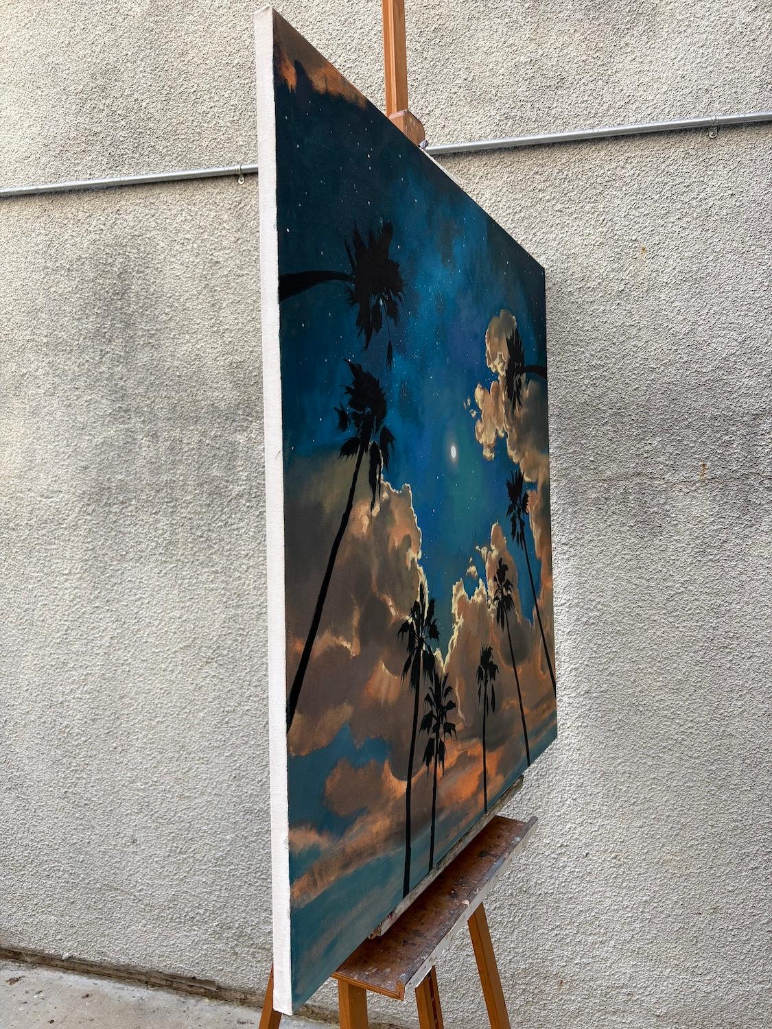 Moonlight, Oil Painting - Blue Landscape Painting by Jesse Aldana