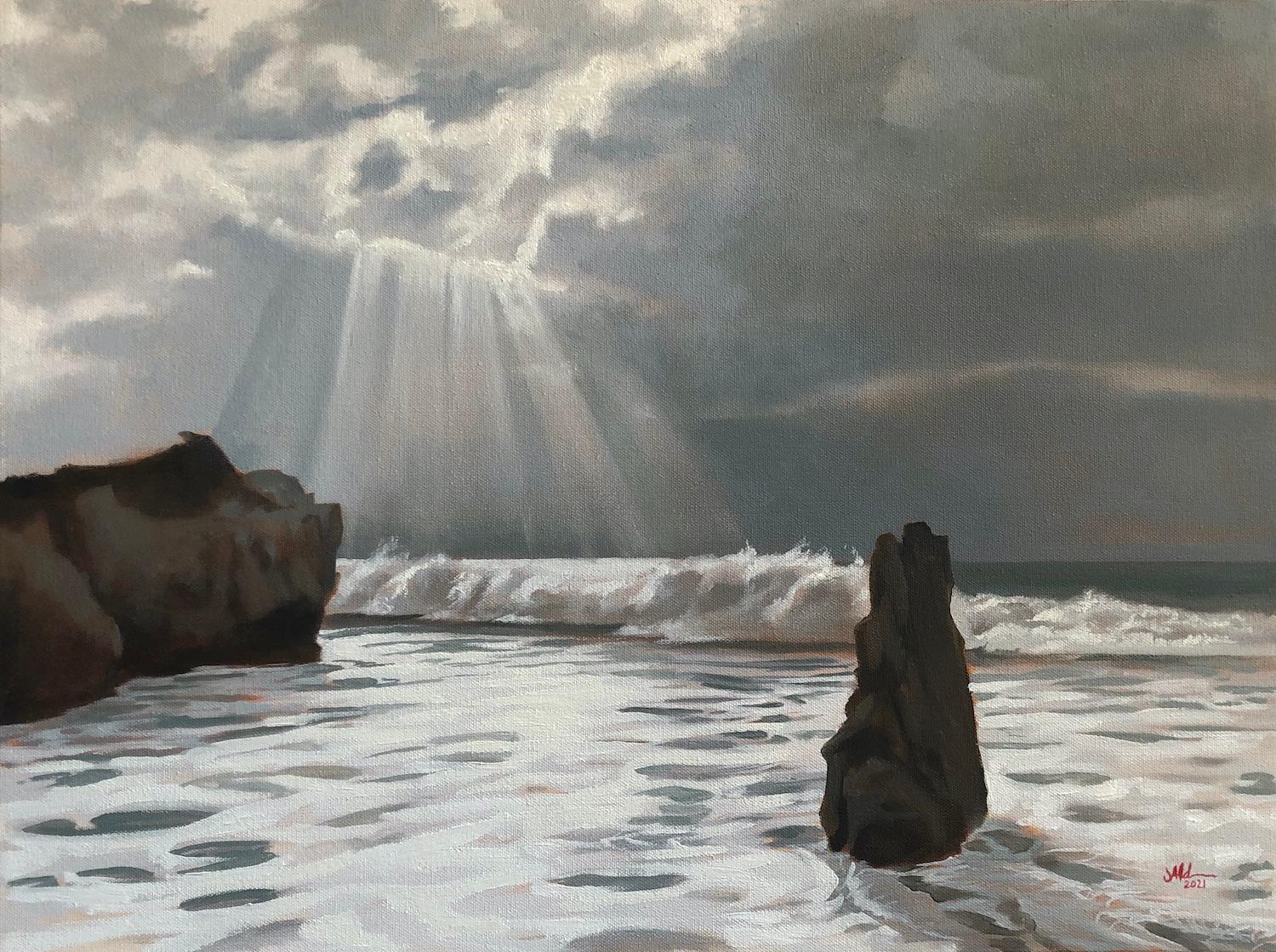 Landscape Painting di Jesse Aldana - Marea crescente, Pittura a olio