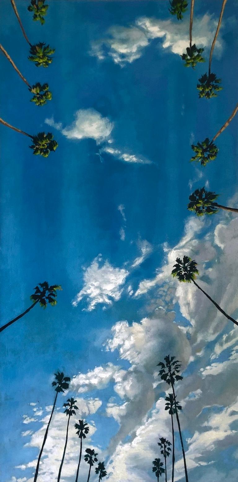 Jesse Aldana Landscape Painting – Wolkenkratzer, Ölgemälde