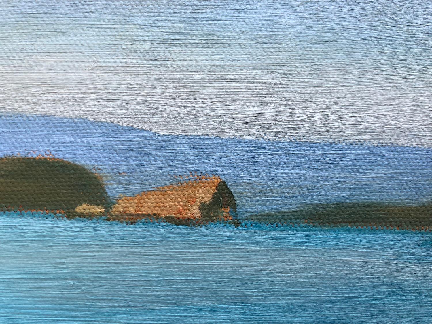 Alba, Porto San Luis, Pittura a olio - Landscape Painting Blu di Jesse Aldana