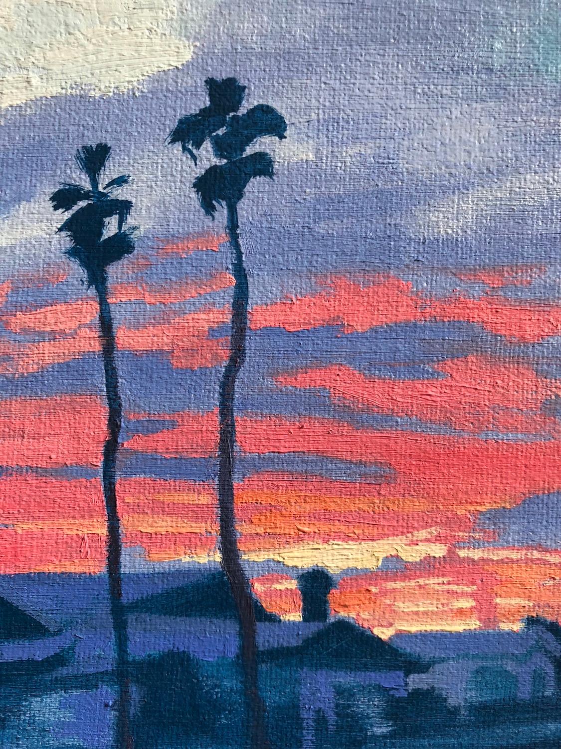<p>Kommentare des Künstlers<br>Dieses Gemälde fängt die Ruhe eines Viertels von Los Angeles an einem kalten, ruhigen Abend ein. Wenn die Sonne untergeht, ziehen sich die Einheimischen in ihre Häuser zurück und genießen fröhlich ihre