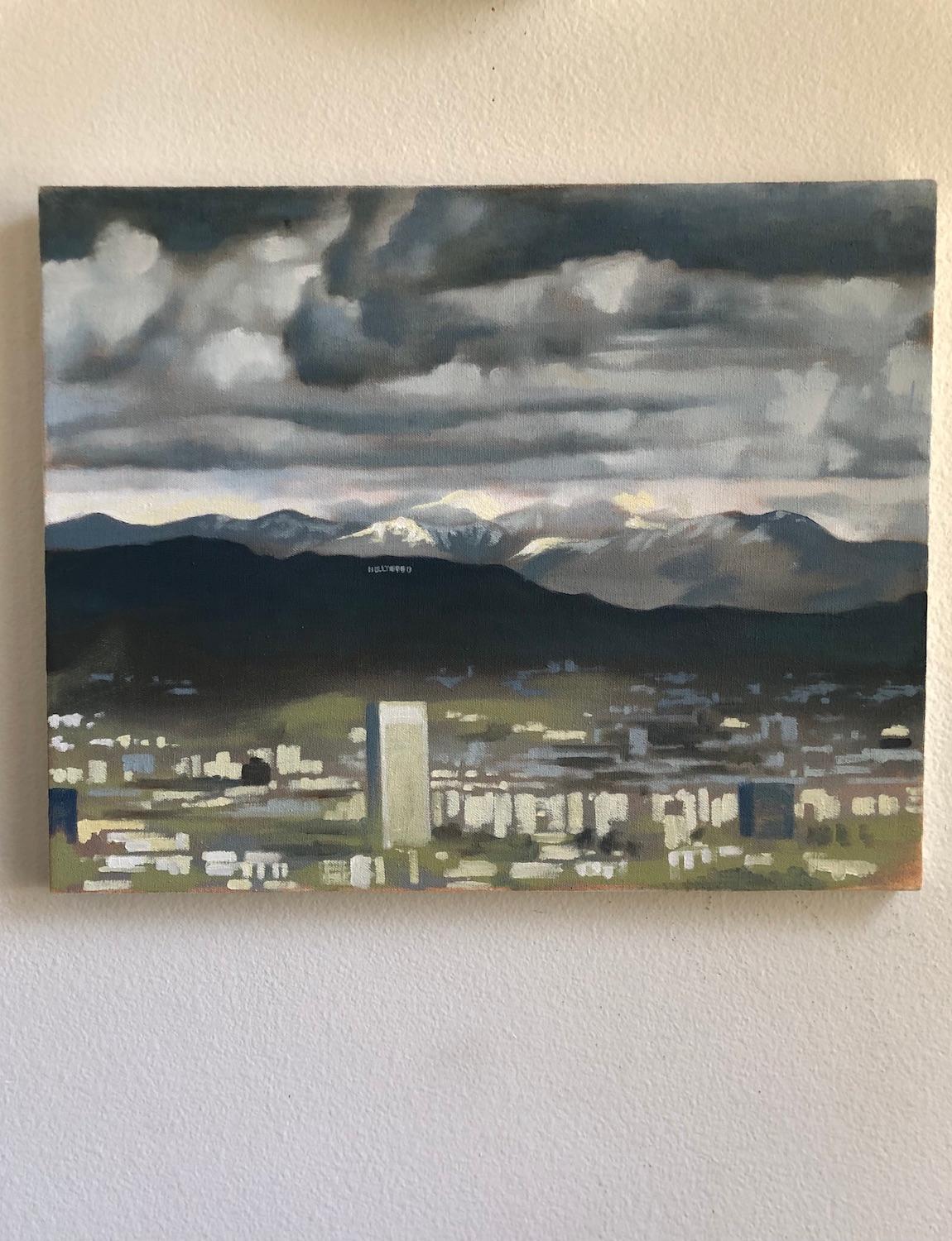 <p>Artist Comments<br>Artist Jesse Aldana presents an expansive view of Los Angeles, showing the famous Hollywood sign in the distance. The piece captures a dramatic passage from a winter-long climax of stormy weather. 