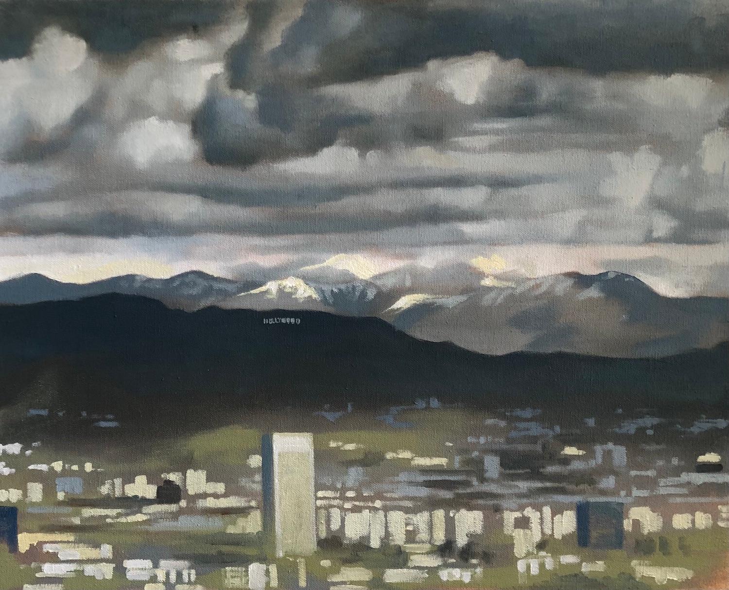 Jesse Aldana Interior Painting - That Time It Snowed on the Hollywood Sign, Oil Painting