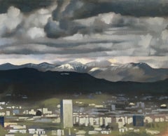 That Time It Snowed on the Hollywood Sign, Oil Painting
