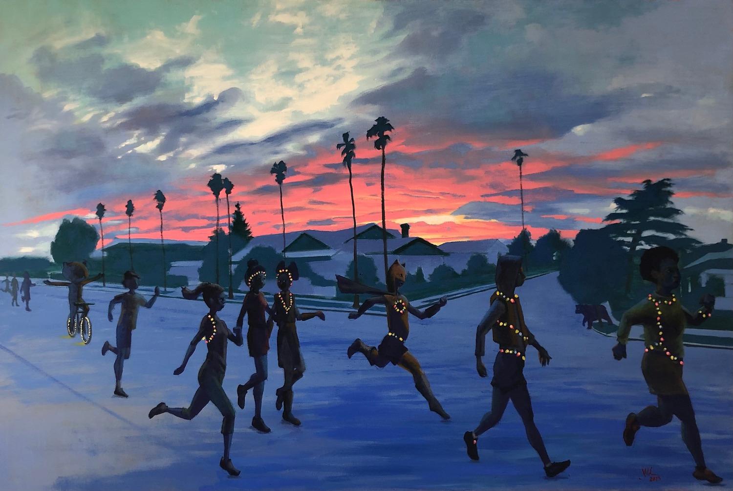 Jesse Aldana Figurative Painting - The Night Run, Oil Painting