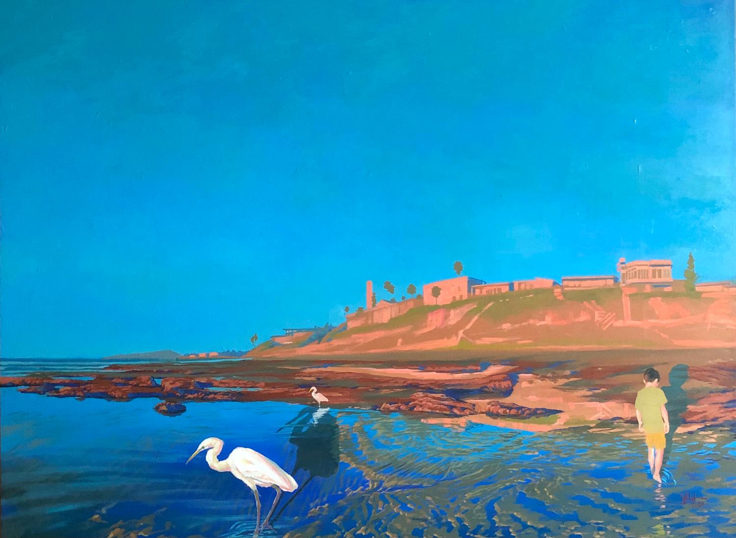 Jesse Aldana Landscape Painting - The Waders, Oil Painting