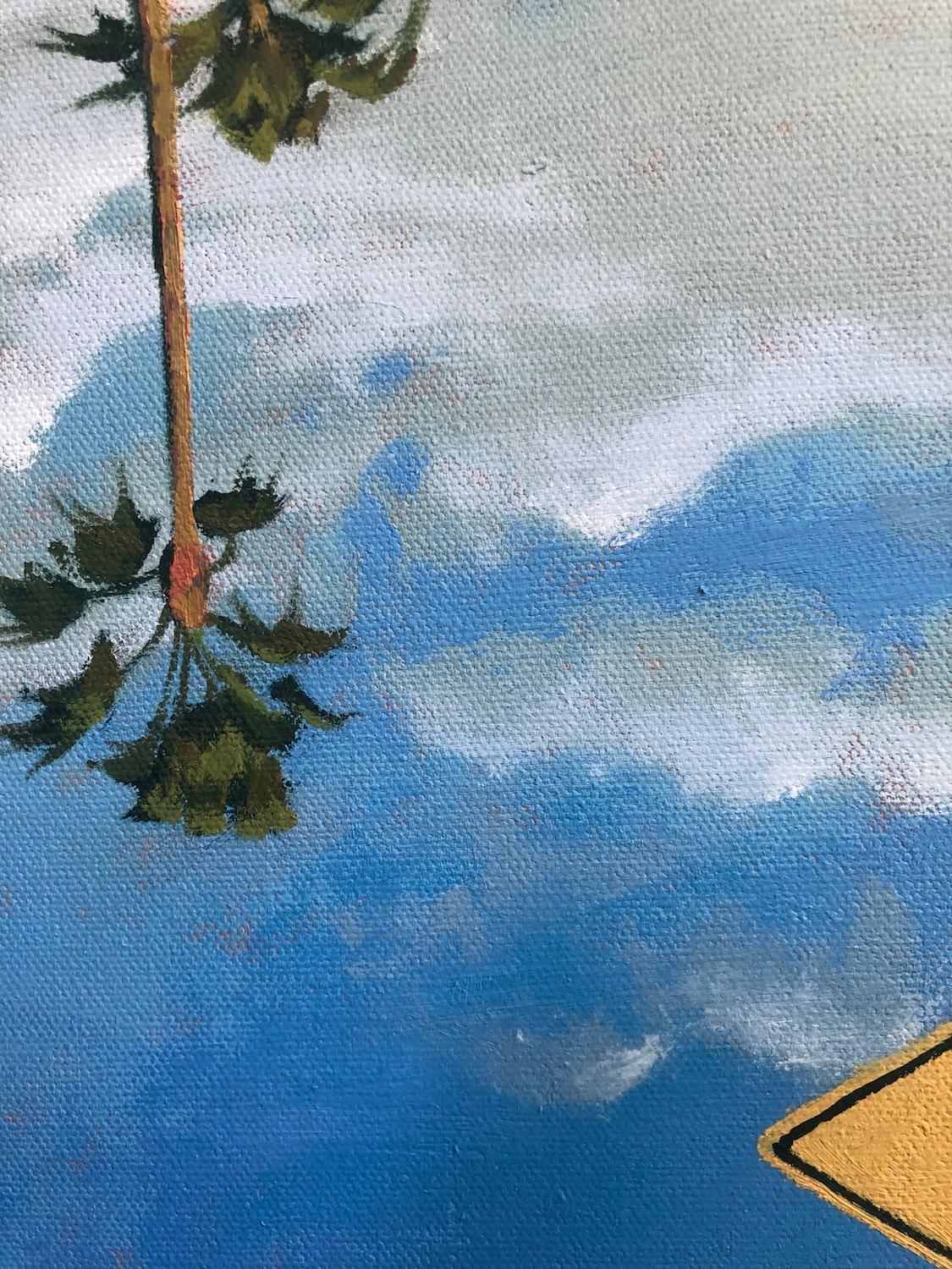 Marche, peinture à l'huile - Bleu Landscape Painting par Jesse Aldana