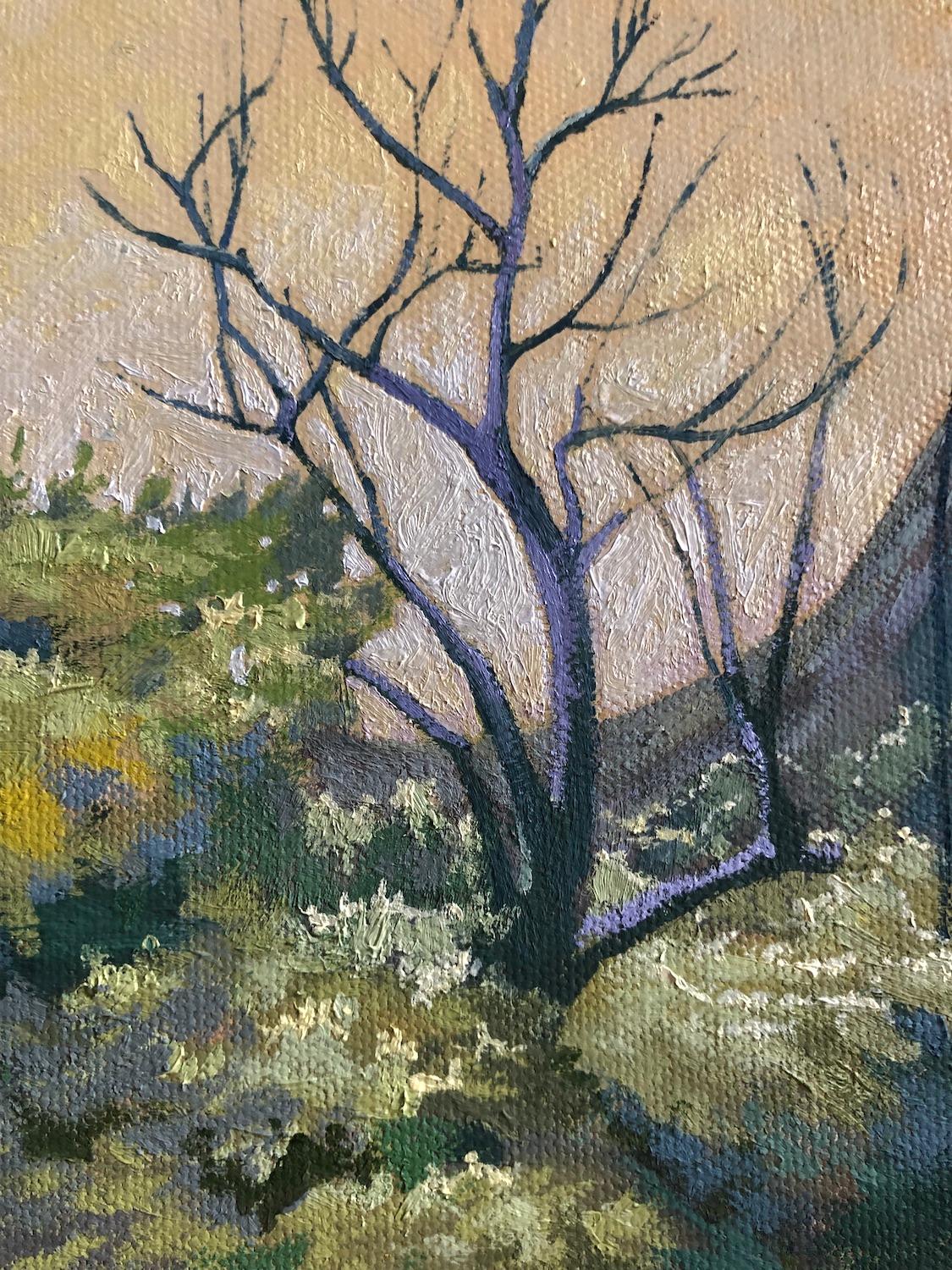 Salici che si snodano su un torrente, Pittura a olio - Art Realismo americano di Jesse Aldana