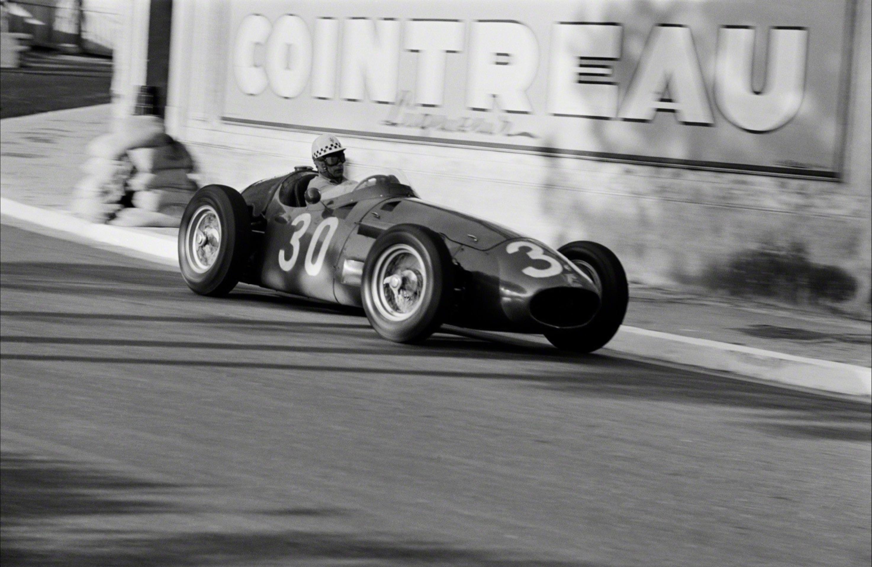 Jesse Alexander Black and White Photograph - Jean Behra in Maserati 250F, Grand Prix of Monaco