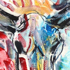 Bella Muerte - Abstract Colorful Animal Skull Still Life Painting on Paper