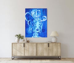 Vaquera azul - Pintura abstracta figurativa sobre lienzo inspirada en el Oeste